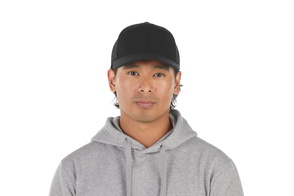 recycled-poly-low-profile-trucker-hat-u9 WebPDP-HAT002002_Recycled_Poly_Low_Profile_Trucker_Hat_Black_Studio_Harper_Studios_0723_Front__HAT002002OS.jpg
