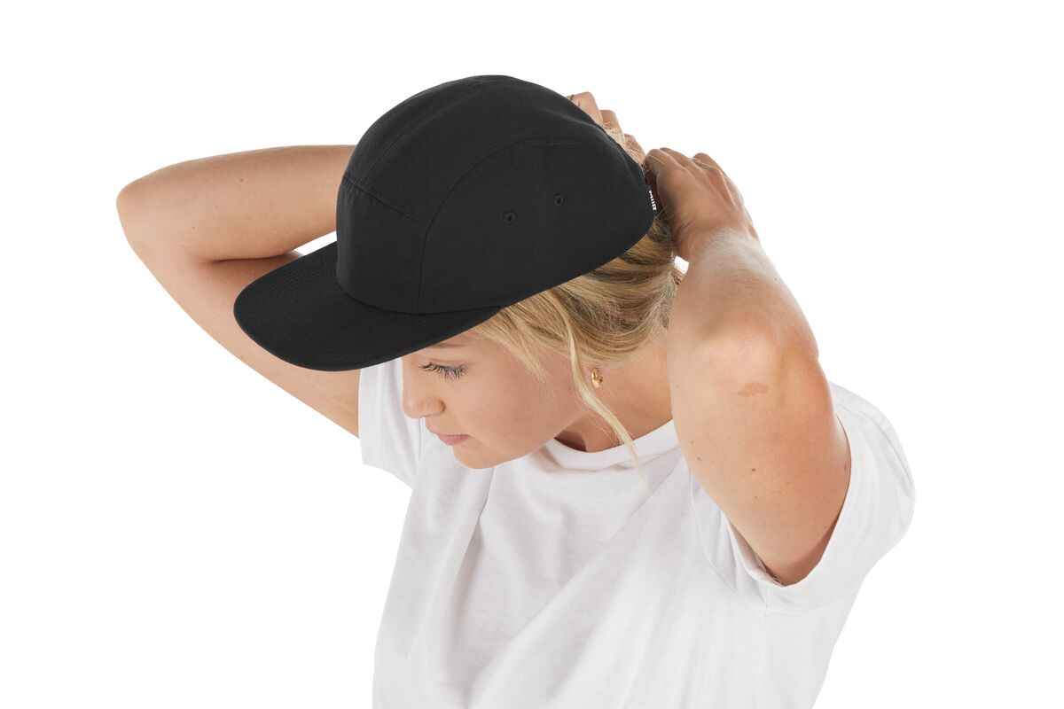recycled-poly-flat-brim-5-panel-hat-i2 WebPDP-HAT003002_Recycled_Poly_Flat_Brim_5Panel_Hat_Black_Studio_Harper_Studios_0723_Side_4__HAT003002OS.jpg